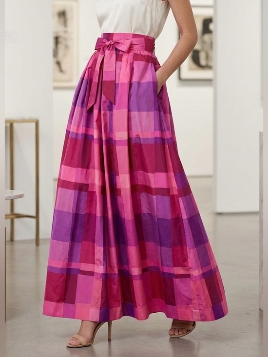 Penthouse Gallery Dresses & Skirts - Vntg Penthouse Gallery Polished Cotton Pink Abstract Square Wrap Skirt, Size S